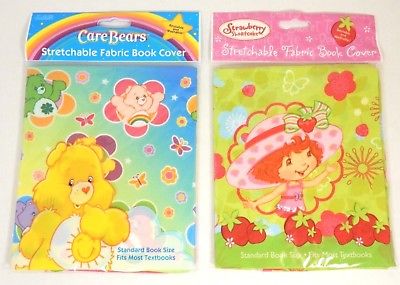 Stretchable Fabric Book Covers Lot of 2 Care Bears Strawberry Shortcake Reusable