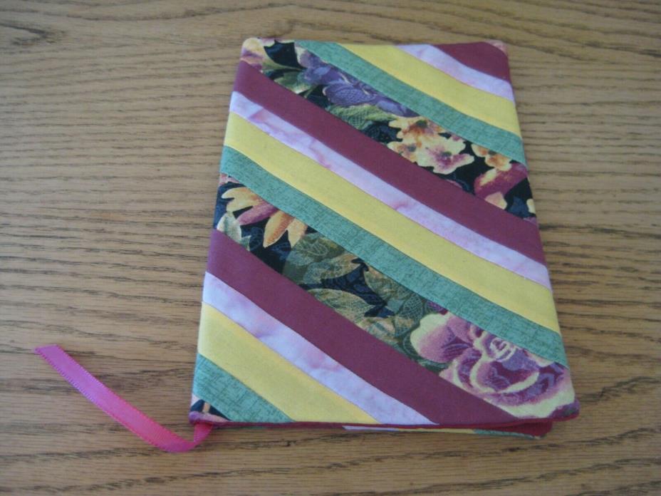 Handcrafted Quilted Paperback Small Book Cover Diagonal Floral Print Solid Color