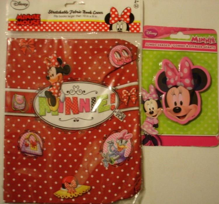 DISNEY Minnie Mouse Stretchable Fabric Book Cover 10x8 & Jumbo Eraser