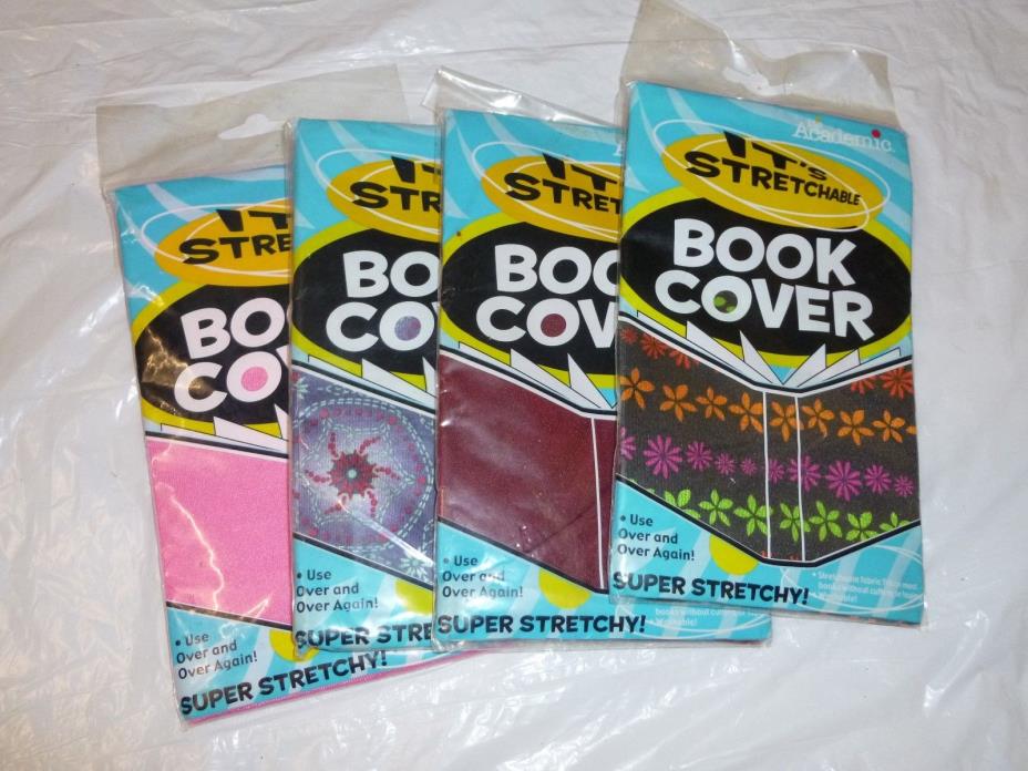 4 Super Stretchy Stretchable Book Covers- 2 Patterned 2 Solid Color