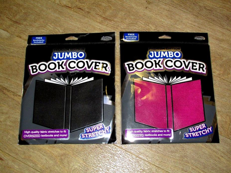 2 Premium Edition Jumbo Stretchable Fabric Book Covers Solid Red/Black