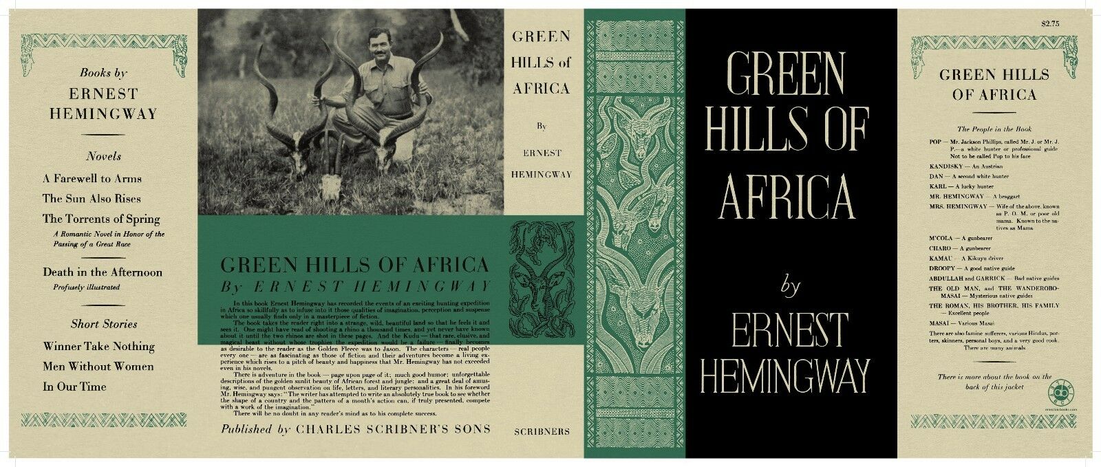Facsimile Dust Jacket ONLY Ernest Hemingway Green Hills of Africa 1st Edition