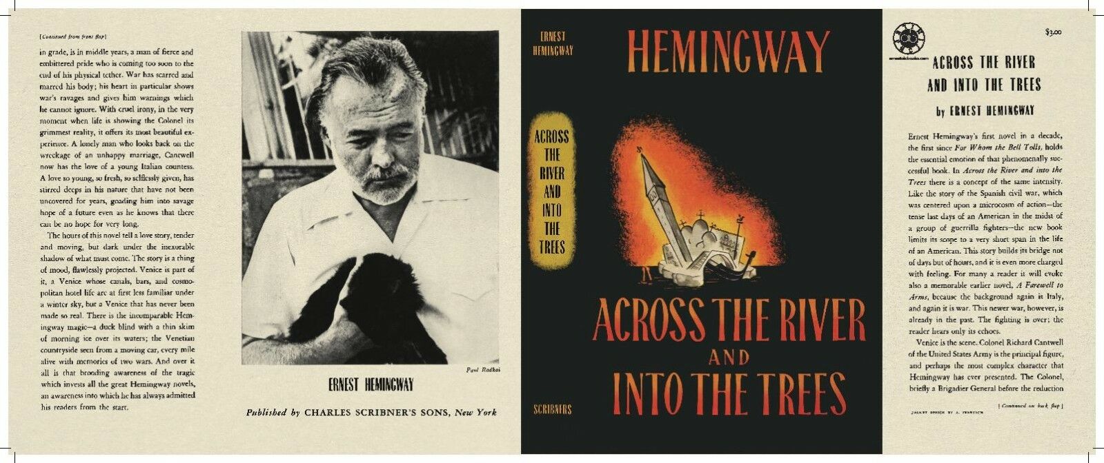 Facsimile Dust Jacket ONLY Ernest Hemingway Across the River and Into the Trees