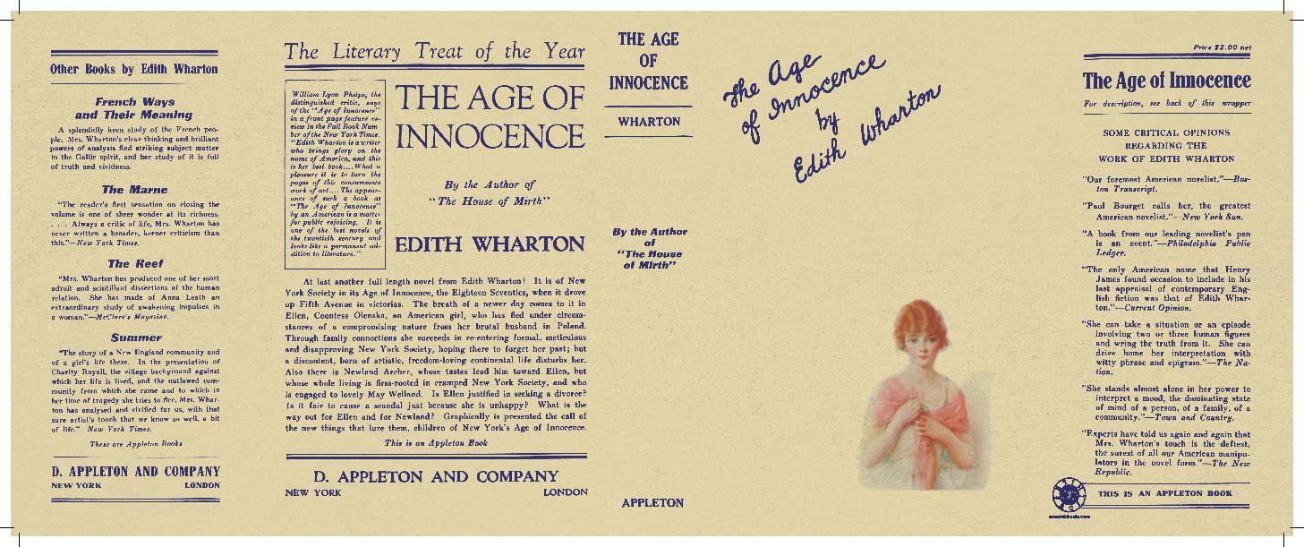 Facsimile Dust Jacket ONLY Edith Wharton The Age of Innocence 1st Edition 1920