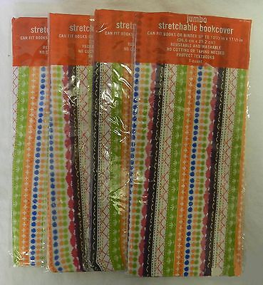4 Colorful Pattern Striped Jumbo Stretchable Reusable Text Book Binder Cover New