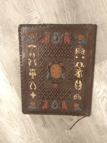 Vintage Leather Book Cover Hand Painted Native Antique Detailed Amazing