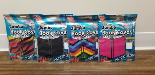 Lot of 4 Jumbo XXL Stretchable Fabric Book Covers Pink Black Blue Stripe Animal