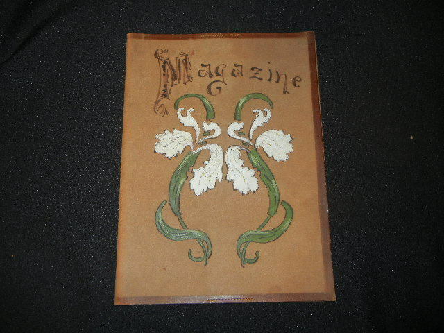 VINTAGE LEATHER MAGAZINE  BOOK COVER HAND PAINTED MOTIF