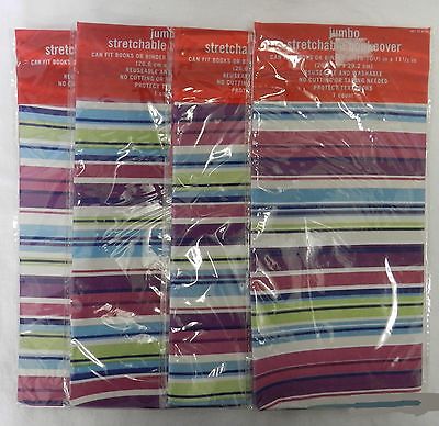 4 Bright Striped Jumbo Stretchable Reusable Text Book Binder Cover New