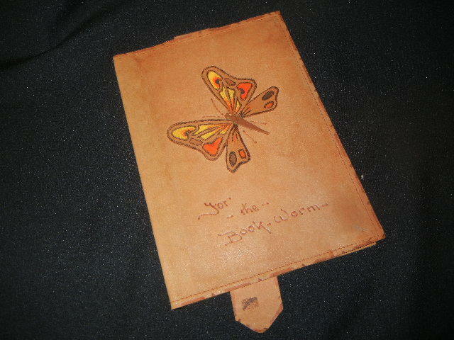 VINTAGE LEATHER BUTTERFLY BOOK COVER 