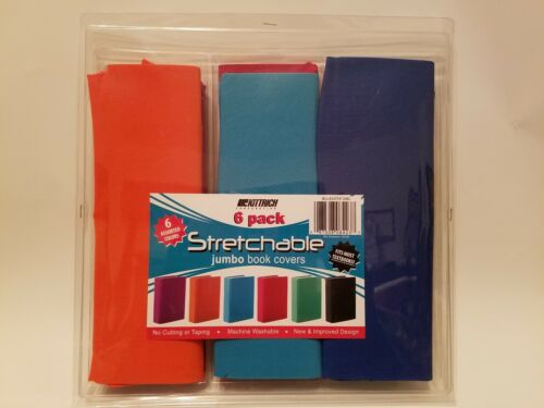 JUMBO Stretchable Book Covers 6 Pack Solid Colors Machine Washable