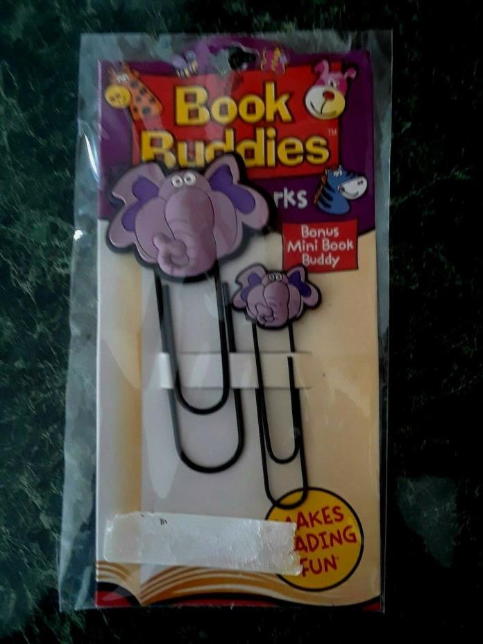 Purple Elephant Book Buddies Book Mark Clips NIP Set of 2 Make Reading Fun!