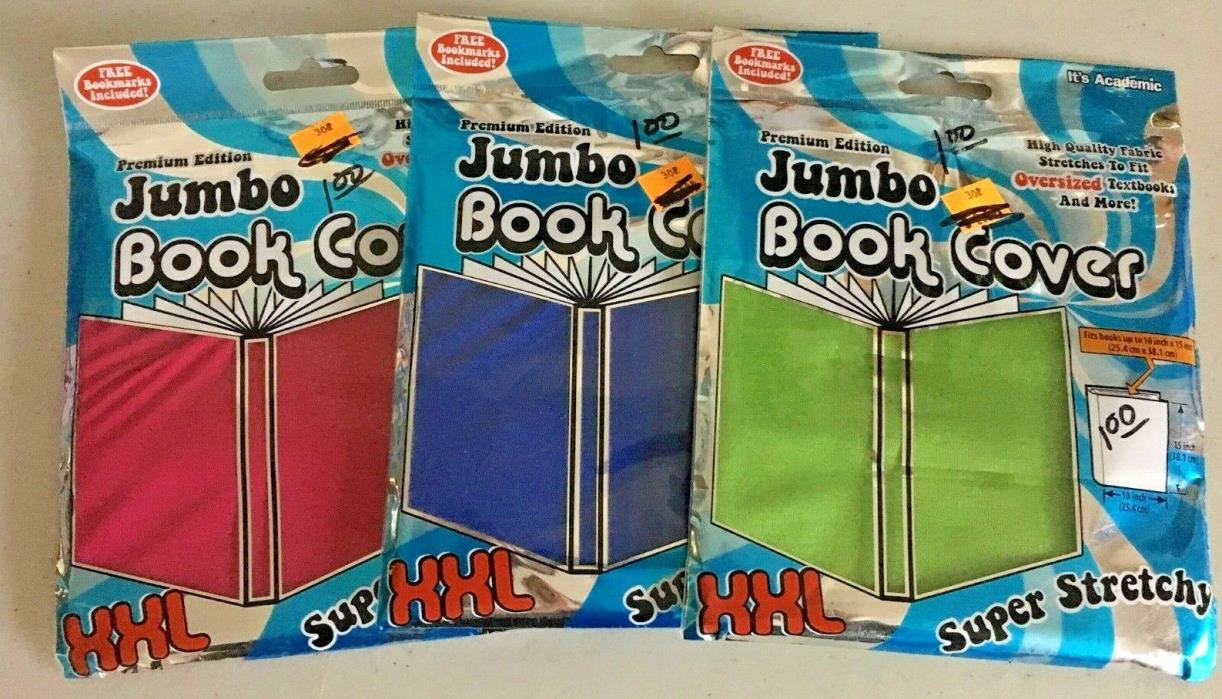 PREMIUM EDITION JUMBO BOOK COVER XXL SUPER STRETCHY LOT OF 3 GREEN BLUE PINK