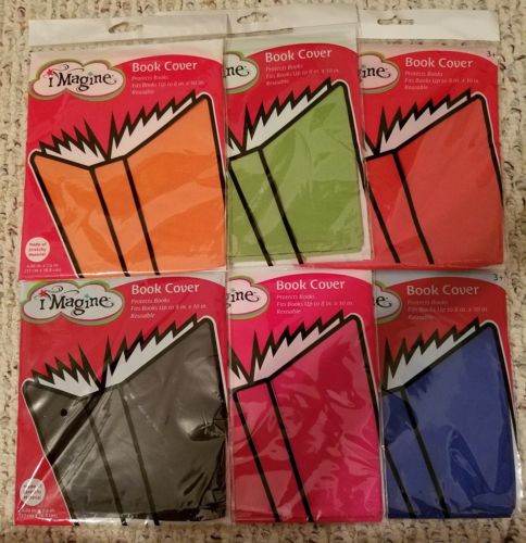 Lot of 6 Stretchable Fabric Book Covers Assorted Colors Fits Books Up To 8