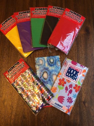 Lot Of 8 Jumbo Stretchable Fabric School Bookcovers Solid Colots & Patterns