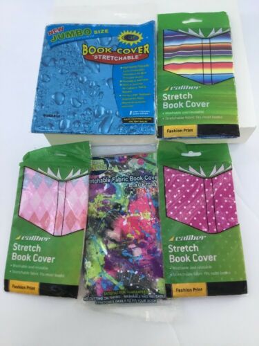 Streachable Fabric Book Cover Fashion Print Lot Of 5 Assorted Print /color New