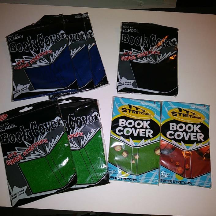 Academic Stretchable Book Covers(Lot of 8)Black,Blue,Green,Baseball,Basketball