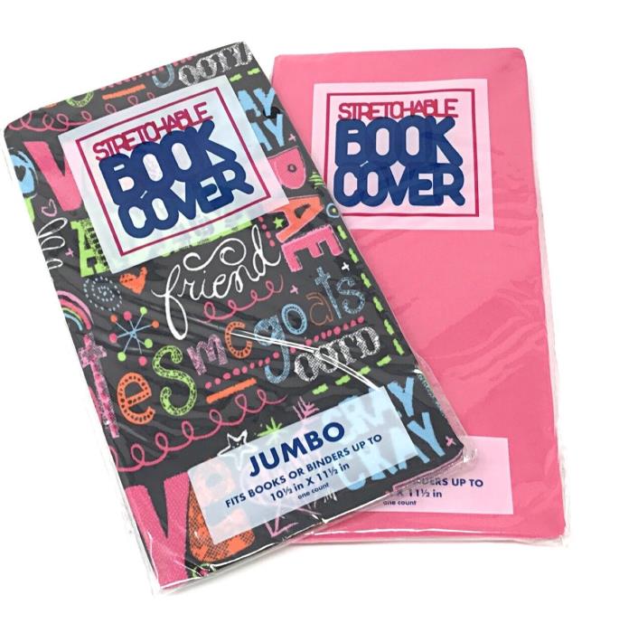 Stretchable Book Cover Jumbo Textbook Girls Friendship Solid Pink 2 pk NEW