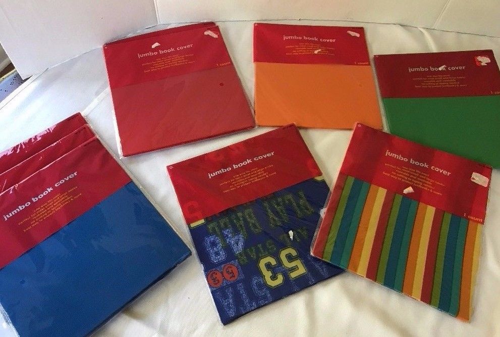 Stretchable Fabric Jumbo Size Book Covers, Assorted Solid Colors Set 9