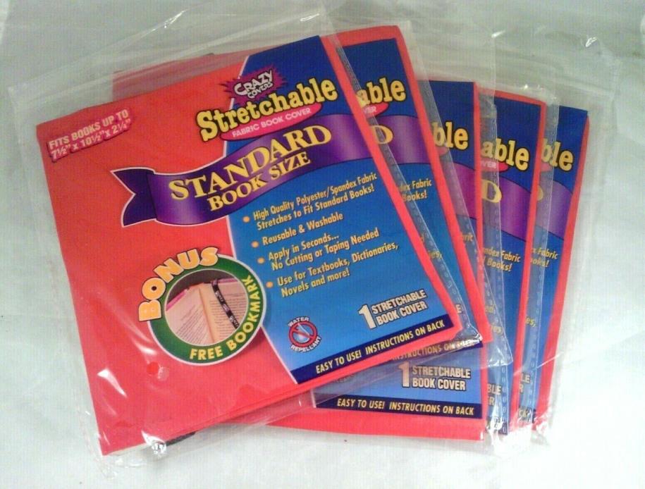 Crazy Covers Stretchable Book Covers lot of 5 standard size. Red w/ bookmark