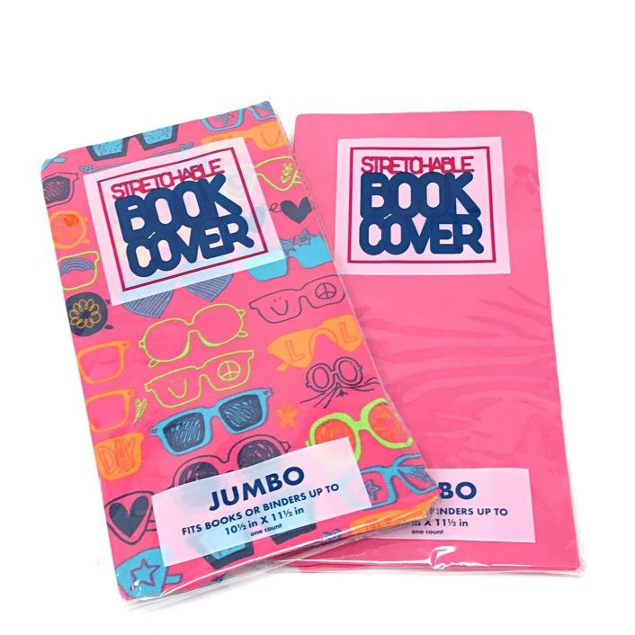 Stretchable Book Cover Jumbo Textbook Girls Sunglasses Solid Pink 2 pk NEW