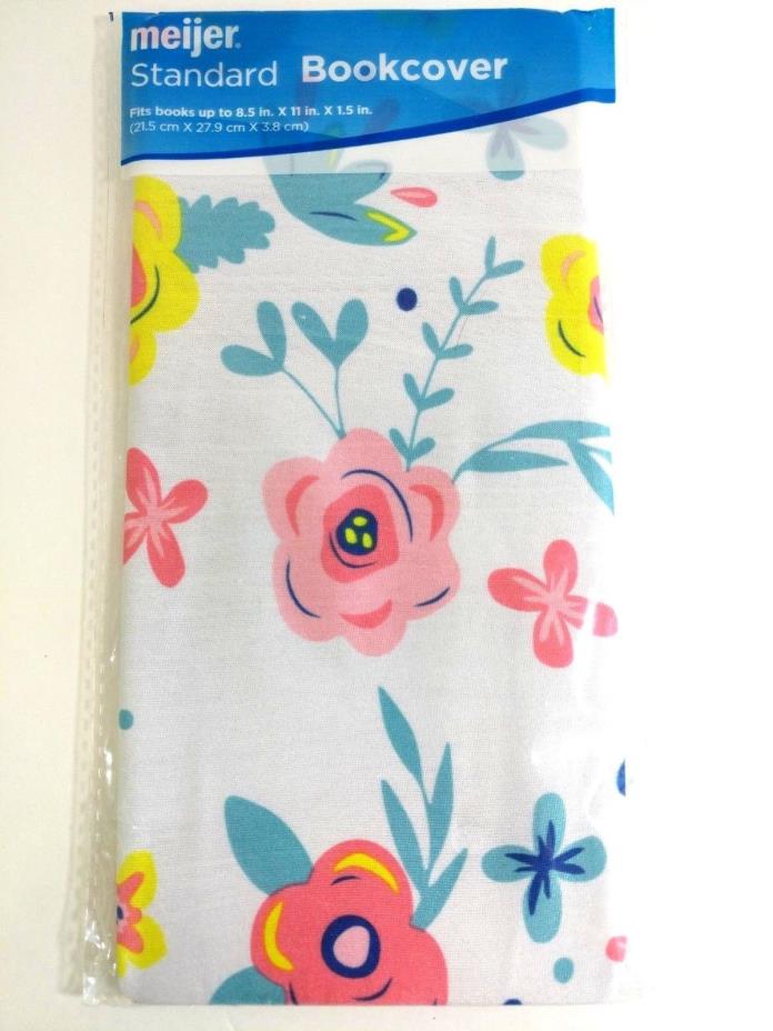 Book Cover Super Stretch Reusable white with pink yellow flowers New