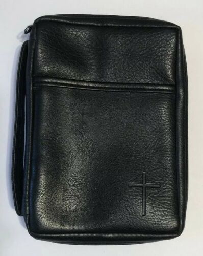 BLACK LEATHER CASE COVER With HANDLE, CROSS, and POCKET (AS-IS)   M01-048