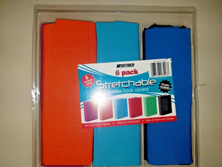 Kittrich Stretchable Jumbo Fabric Book Covers , 6 Count Assorted Colors NIP