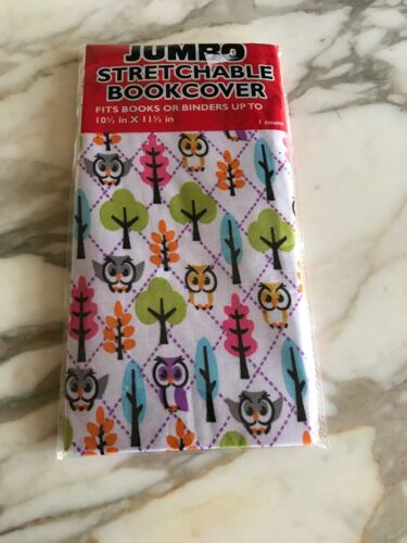Jumbo Stretch Fabric Book Sox Cover Owls Trees Multi Color 10.5 x 11.5 inches