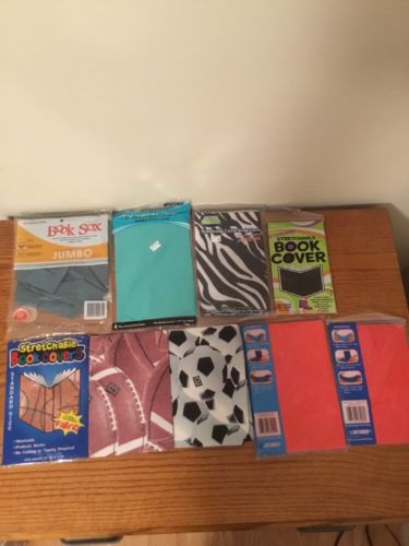 Lot of 9 Stretchable Fabric Book Covers New assorted colors and sizes NEW