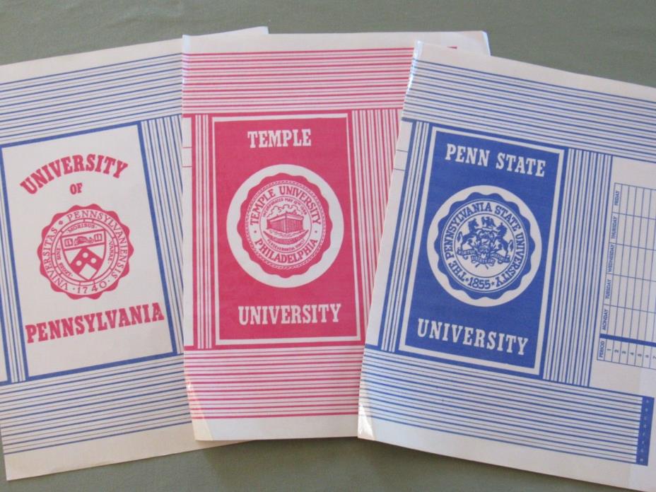 3 Vtg 1970s COLLEGE School Book Covers ORIG PKG TEMPLE Penn State UNIV of PA