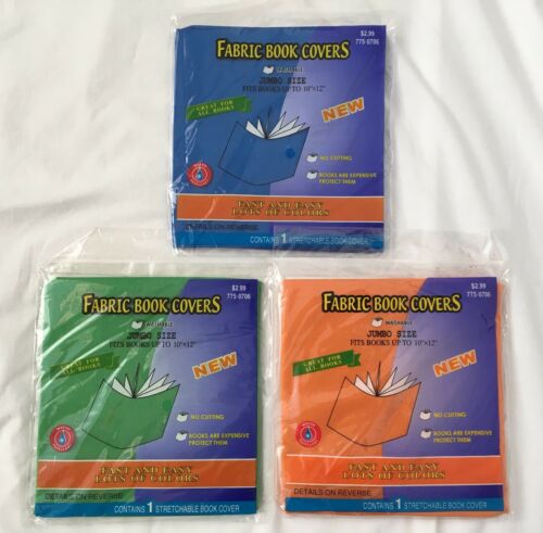 Fabric Book Covers Lot Of 3 Washable Jumbo Size Fits Books Up To 10” x 12”