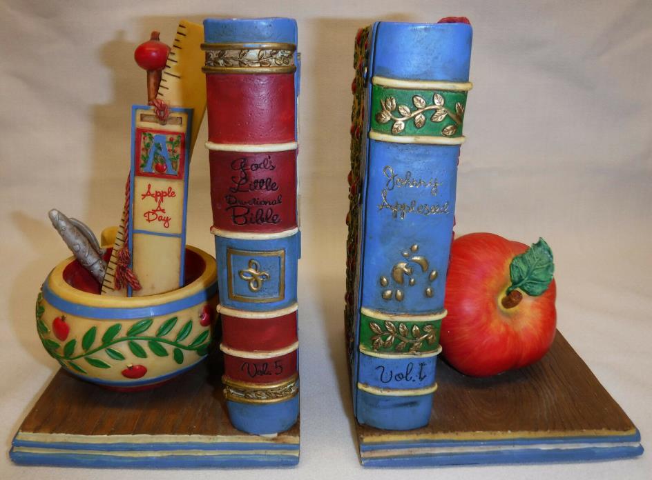 2 Honor Gifts BOOKENDS pair Teacher Apple Books Teacup Coffee Cup HEAVY Mint