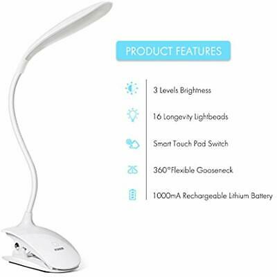 ICKER Desk Lamp With16 LEDs, Clip On Reading Light For Books Bed, 3 Levels USB