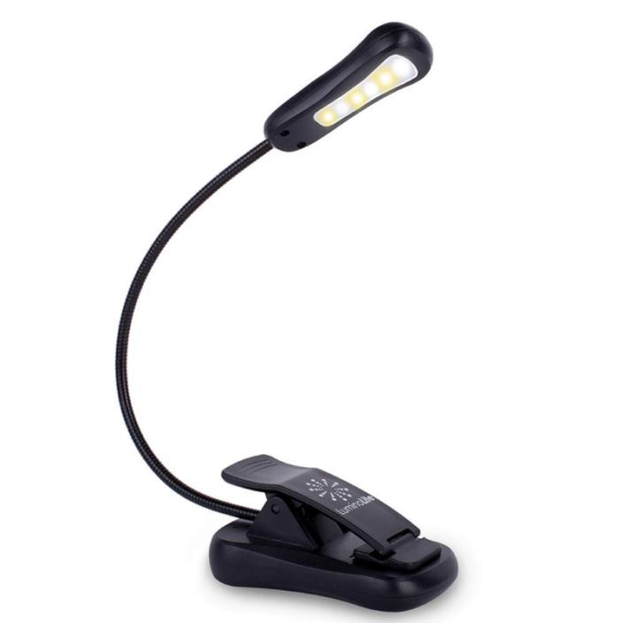 LuminoLite Rechargeable Warm& White LED Book Light, Easy Clip on Reading Lights