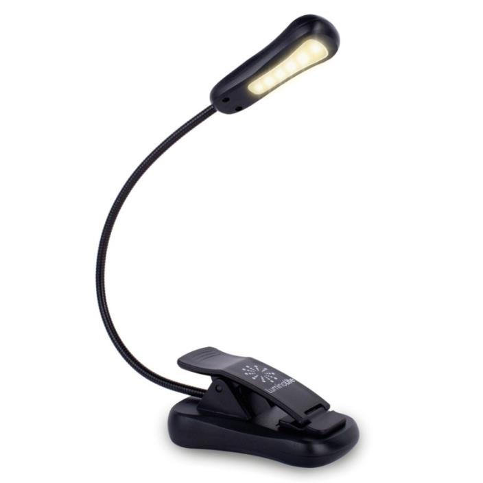 Rechargeable 3000K Warm 6 LED Book, 2.1 oz Lightweight, 20 Hours Reading, Black