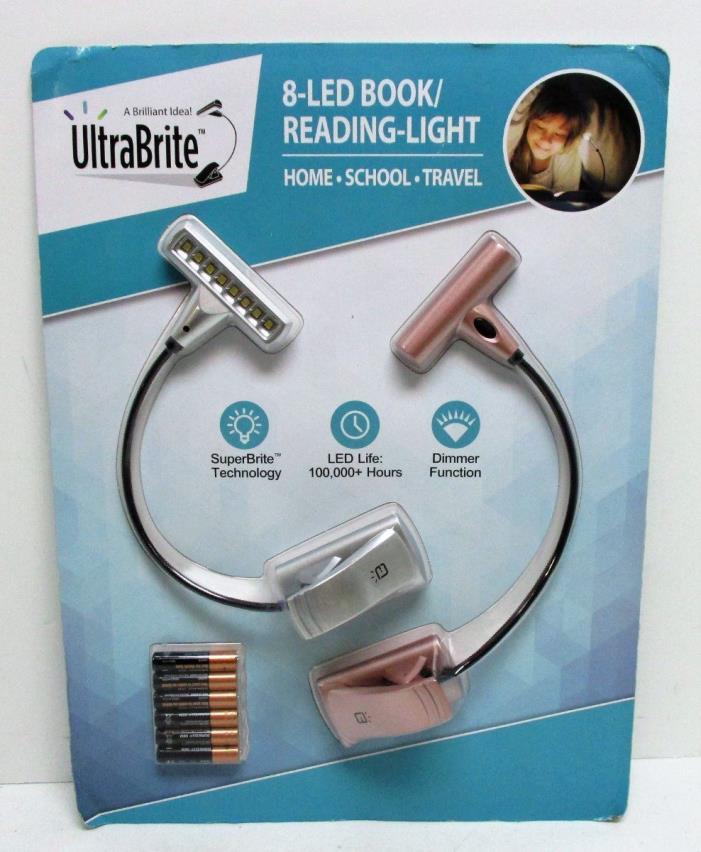 UltraBrite 8 LED Dimmable Book Light 2 pack - Batteries Included