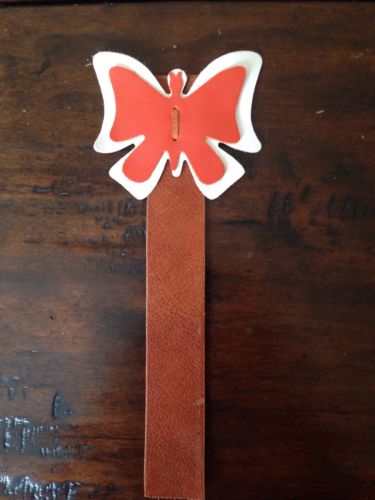 Leather Bookmark with Butterfly Brown, White, Orange