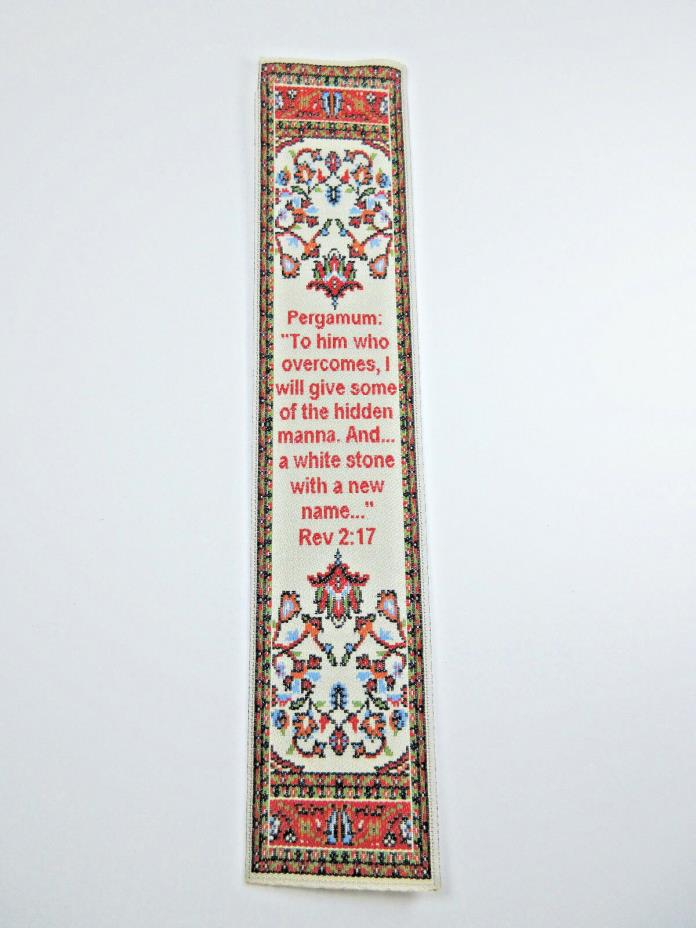 New Turkish Woven Tapestry Bookmark Pergamum Rev.2:17 Made In Izmir Turkey