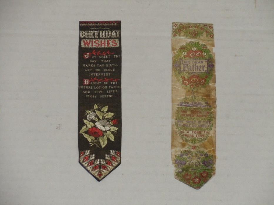 ANTIQUE T. STEVENS COVENTRY BIRTHDAY WISHES BOOKMARK + FREE MY DEAR FATHER SILK