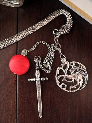 Game of Thrones Dragon Bookmark Targaryen Sigil, Medieval Sword, & Red Hematite