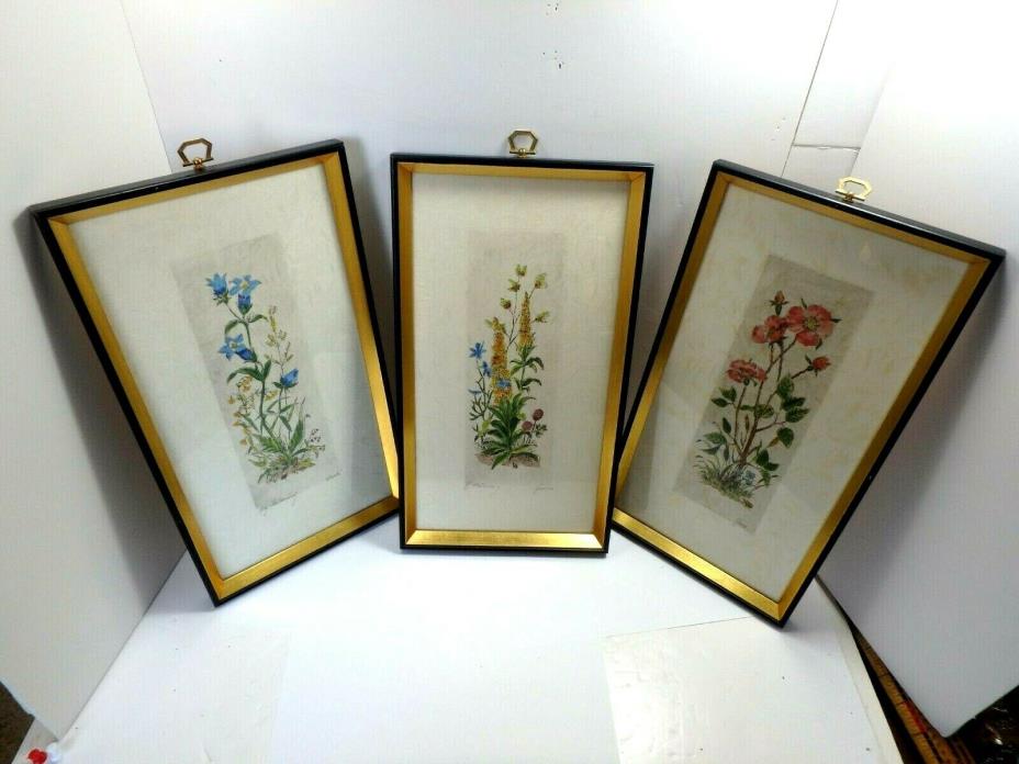Set of 3 BEAUTIFUL HAND COLORED FLOWERS on RICE PAPER  Signed #5376 - A, G, I