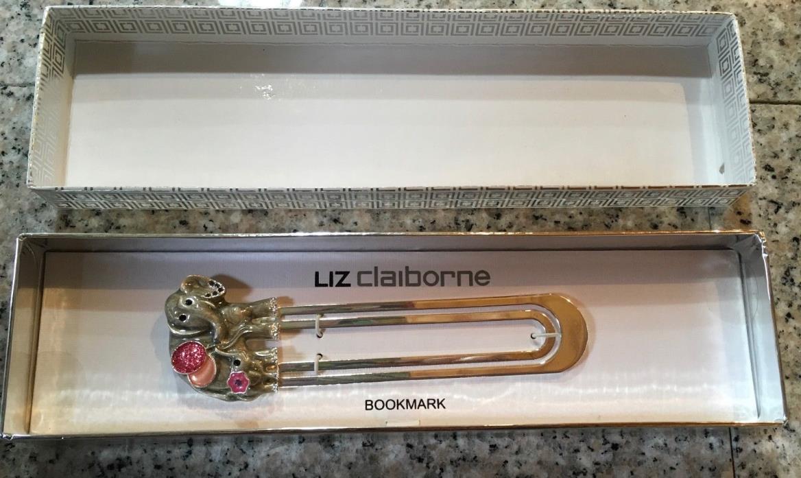 LIZ CLAIBORNE Elephant with Baby Bookmark Silver w/ Pink Flower & Balloons New