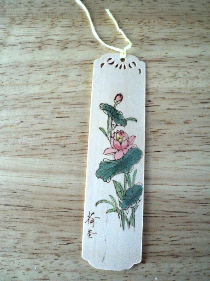 Vintage Hand Painted Small Wooden Bookmark Asian Japanese / Chinese