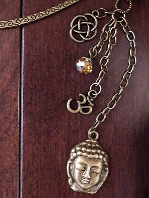Yoga Zen Bookmark Golden Buddha Head, Eternity Knot, Namaste and Swarovski Bead