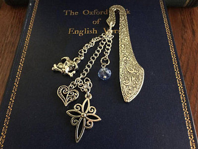 Dog Memorial Tibetan Silver Bookmark Cross, Heart, Dog Charms & Swarovski Bead