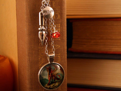 Bookmark Believe in Stories Ornate Cabochon Red Dragon, Believe, & Swarovski