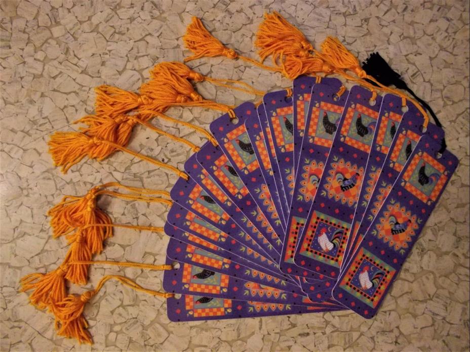 NEW - 18 colorful rooster chicken poultry bookmarks, with tassel, GIFT IDEA, LOT