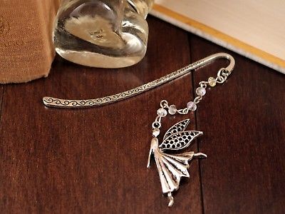 Scrolled Bookmark Dancing Fairy in Starlight Tibetan Silver with Swarovski Beads