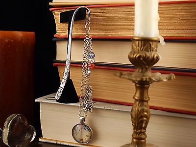 Floral Silver Springtime Paris Bookmark with leaves, butterfly, heart, Swarovski